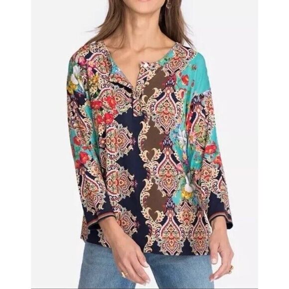 Johnny Was Indi Flower Long Sleeve Henley T Shirt Size 2XS XXS - Picture 12 of 12